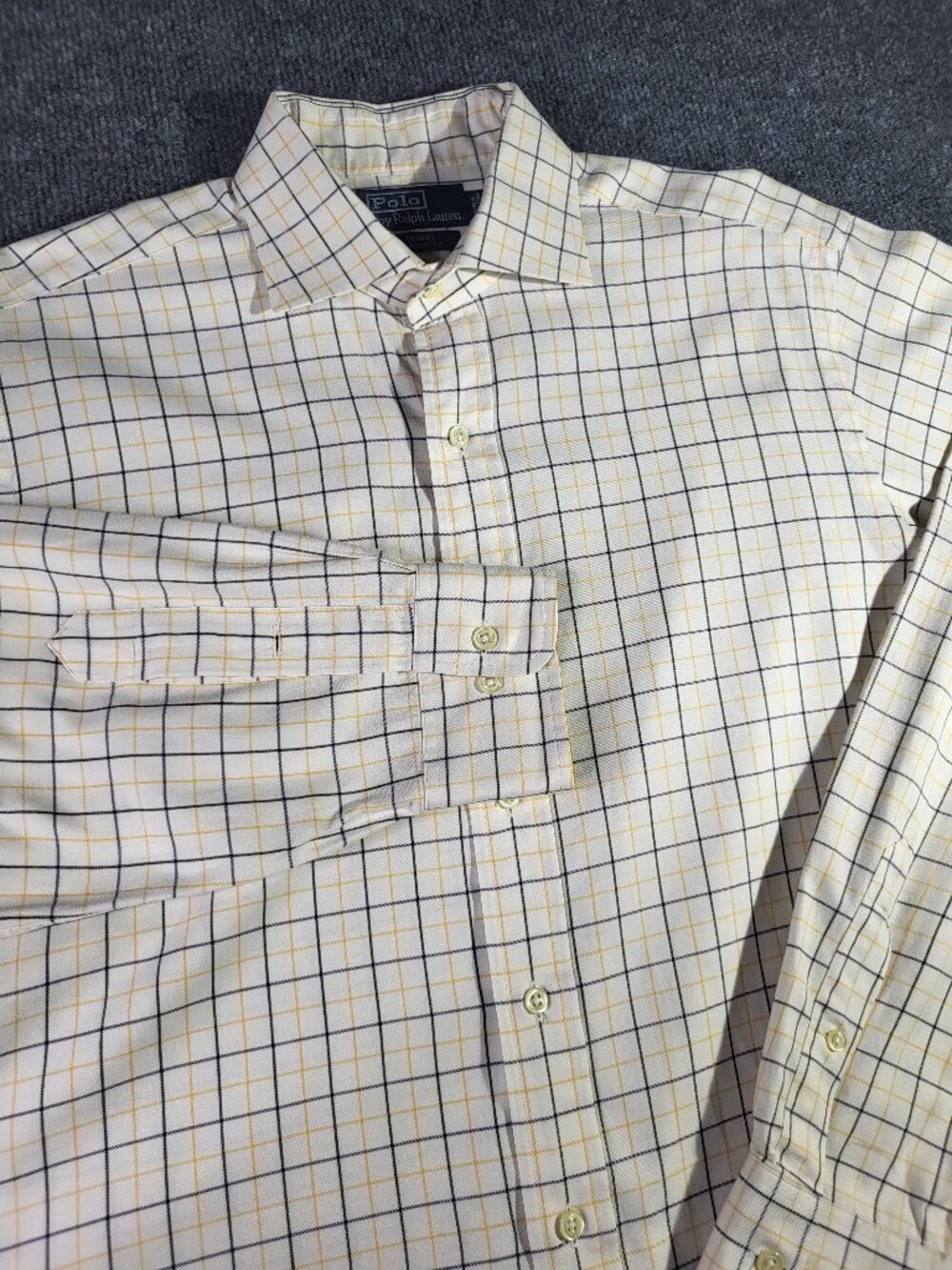 Polo Ralph Lauren Mens Shirt Regent Long Sleeve Yellow Blue Striped Medium 16 L